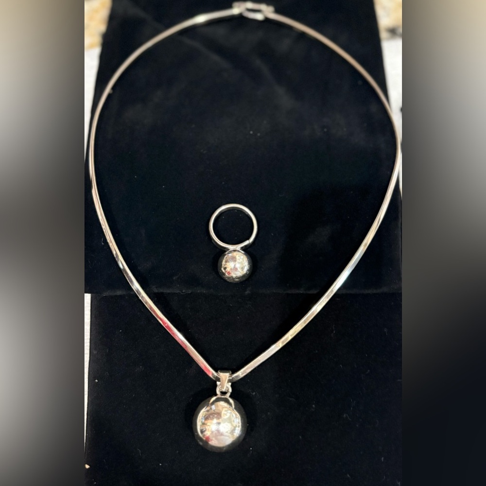 Sterling Silver 925 Jinglebell Necklace and Ring Set